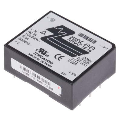 TDK-Lambda Switching Power Supply, KWD5-1212, ±12V dc, ±220mA, 5W, Dual Output, 110 → 340 V dc, 85 → 265
