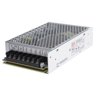 MEAN WELL Switching Power Supply, RS-100-3.3, 3.3V dc, 20A, 66W, 1 Output, 125 → 373 V dc, 88 → 264 V ac
