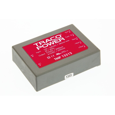 TRACOPOWER Switching Power Supply, TMP 15512, 5 V dc, ±12 V dc, 2 A, 200 mA, 15W, Triple Output, 120 → 370 V dc,