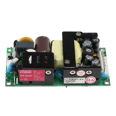 TRACOPOWER Switching Power Supply, TOP 60522, 5 V dc, ±12 V dc, 3 A, 6 A, 500mA, 55W, Triple Output, 110 → 370 V