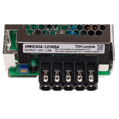 TDK-Lambda Switching Power Supply, HWS-30A-12/HD/A, 12V dc, 2.5A, 30W, 1 Output, 120 → 370 V dc, 85 → 265