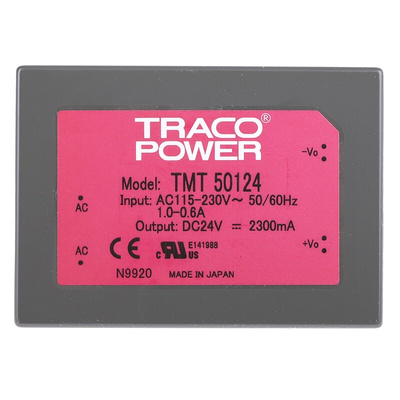 TRACOPOWER Switching Power Supply, TMT 50124, 24V dc, 2.3A, 50W, 1 Output, 85 → 264 V ac, 85 → 370 V dc