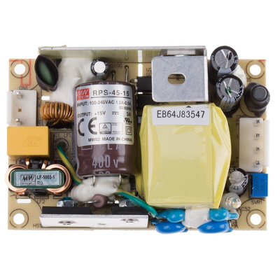 MEAN WELL Switching Power Supply, RPS-45-15, 15V dc, 3A, 45W, 1 Output, 80 → 264V ac Input Voltage