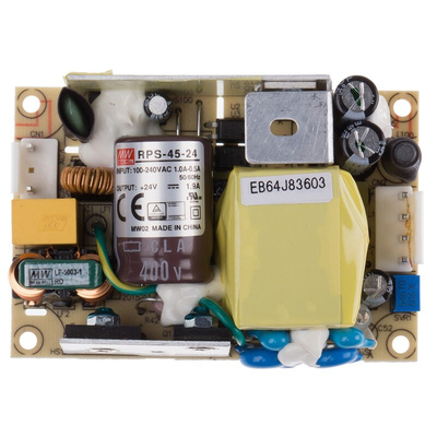 MEAN WELL Switching Power Supply, RPS-45-24, 24V dc, 1.9A, 45.6W, 1 Output, 80 → 264V ac Input Voltage