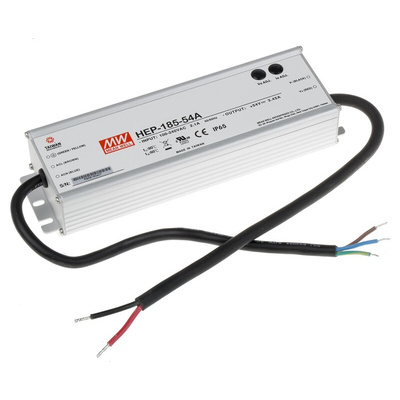 MEAN WELL Switching Power Supply, HEP-185-54A, 54V dc, 3.45A, 186W, 1 Output, 127 → 431 V dc, 90 → 305 V