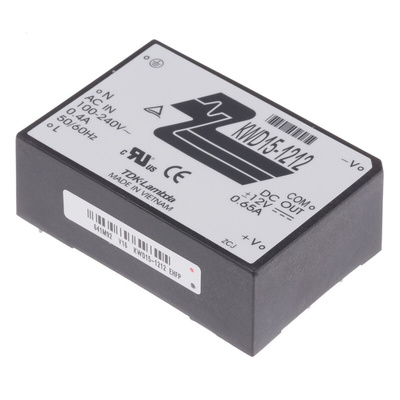 TDK-Lambda Switching Power Supply, KWD15-1212, ±12V dc, ±650mA, 15W, Dual Output, 110 → 340 V dc, 85 →