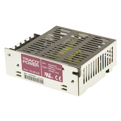 TRACOPOWER Switching Power Supply, TXL 035-3.3S, 3.3V dc, 9A, 35W, 1 Output, 120 → 375 V dc, 85 → 264 V