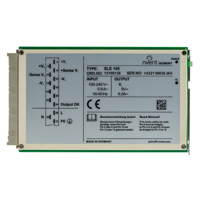 nVent SCHROFF Switching Power Supply, 13100-136, 5V dc, 6A, 30W, 1 Output, 85 → 254V Input Voltage