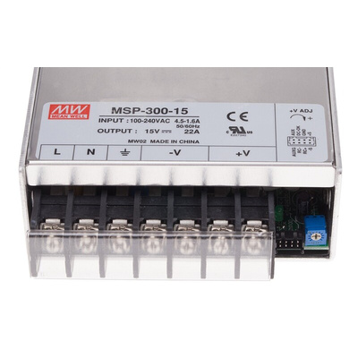 MEAN WELL Switching Power Supply, MSP-300-15, 15V dc, 22A, 330W, 1 Output, 120 → 370 V dc, 85 → 264 V ac