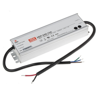 MEAN WELL Switching Power Supply, HEP-240-15A, 15V dc, 15A, 225W, 1 Output, 127 → 431 V dc, 90 → 305 V ac