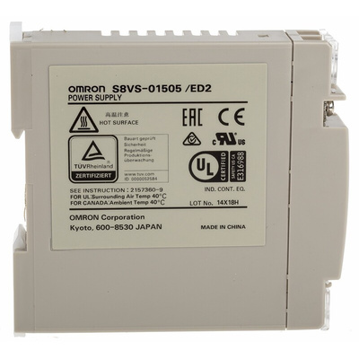 Omron Switching Power Supply, S8VS-01505, 5V dc, 2A, 15W, 1 Output, 100 → 240V ac Input Voltage