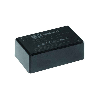 MEAN WELL Switching Power Supply, MPM-90-12, 12V dc, 6.7A, 80W, 1 Output, 80 → 264V ac Input Voltage