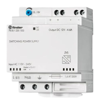 Finder Embedded Switch Mode Power Supply (SMPS), 78.50.1.230.1202, 12V dc, 4.6A, 50W, 230V ac Input Voltage