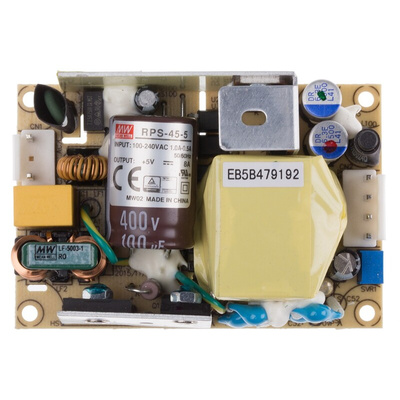 MEAN WELL Switching Power Supply, RPS-45-5, 5V dc, 8A, 40W, 1 Output, 80 → 264V ac Input Voltage