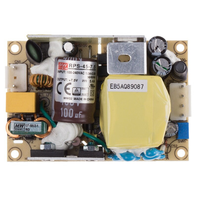 MEAN WELL Switching Power Supply, RPS-45-7.5, 7.5V dc, 5.4A, 40.5W, 1 Output, 80 → 264V ac Input Voltage