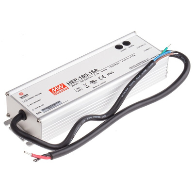 MEAN WELL Embedded Switch Mode Power Supply SMPS, HEP-185-15A, 15V dc, 11.5A, 172W, 1 Output, 127 → 431 V dc, 90