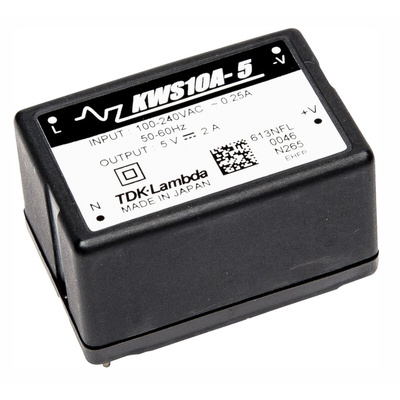 TDK-Lambda Switching Power Supply, KWS10A-15, 15V dc, 700mA, 10.5W, 1 Output, 120 → 370 V dc, 85 → 265 V