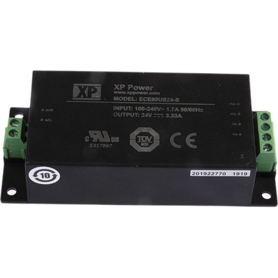XP Power Switching Power Supply, ECE80US24-S, 24V dc, 3.33A, 80W, 1 Output, 85 → 264V ac Input Voltage