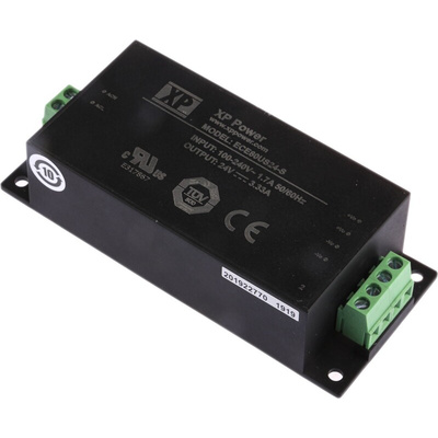 XP Power Switching Power Supply, ECE80US24-S, 24V dc, 3.33A, 80W, 1 Output, 85 → 264V ac Input Voltage