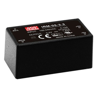 MEAN WELL Switching Power Supply, IRM-05-3.3, 3.3V dc, 1.25A, 4.1W, 1 Output, 120 → 370 V dc, 85 → 264 V