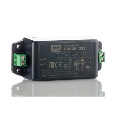MEAN WELL Switching Power Supply, IRM-30-12ST, 12V dc, 2.5A, 30W, 1 Output, 85 → 264V ac Input Voltage