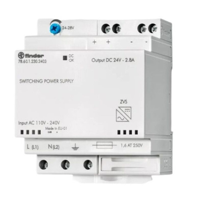 Finder Embedded Switch Mode Power Supply (SMPS), 78.60.1.230.2402, 24V dc, 2.8A, 60W, 230V ac Input Voltage