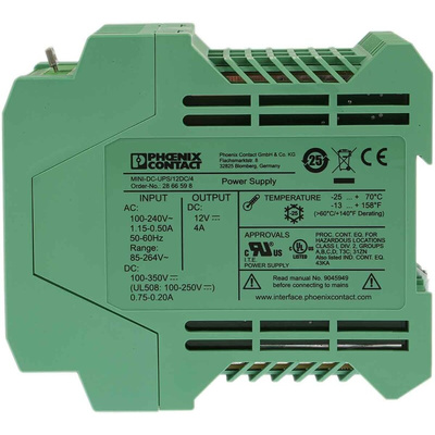 Phoenix Contact 100 → 240V ac Input DIN Rail Uninterruptible Power Supply (48W), MINI-DC