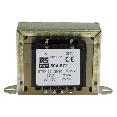 RS PRO 50VA 2 Output Chassis Mounting Transformer, 12V ac, IEC 61558-2-6