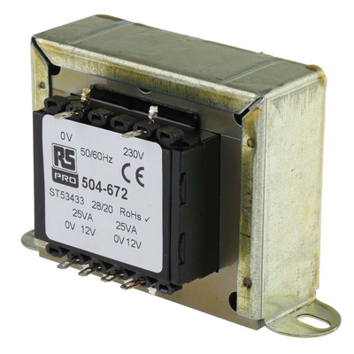 RS PRO 50VA 2 Output Chassis Mounting Transformer, 12V ac, IEC 61558-2-6