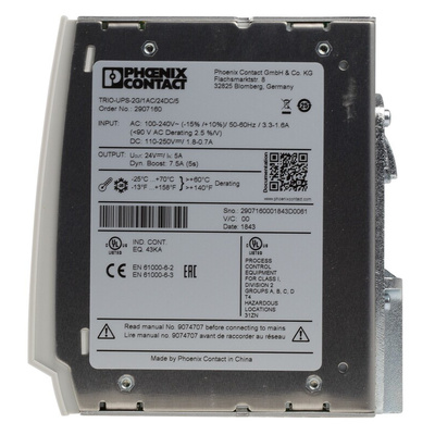 Phoenix Contact 100 → 240V ac Input DIN Rail Uninterruptible Power Supply (120W), TRIO-UPS
