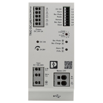 Phoenix Contact 100 → 240V ac Input DIN Rail Uninterruptible Power Supply (120W), TRIO-UPS