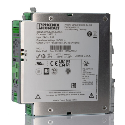 Phoenix Contact 24V dc Input DIN Rail Mount Uninterruptible Power Supply (120W), QUINT-UPS