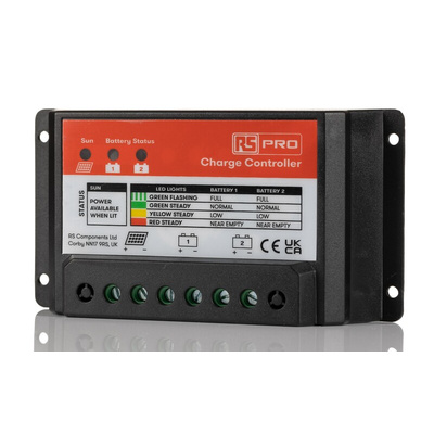 RS PRO 12 V, 24 V 20A Solar Charge Controller