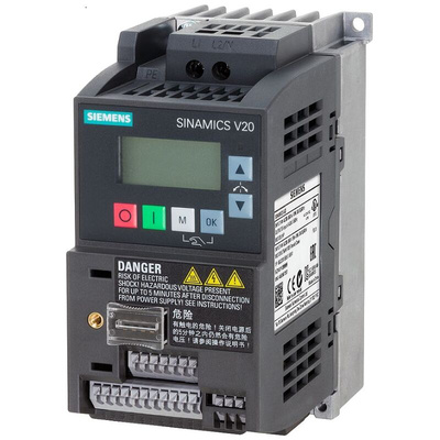 Siemens Inverter Drive, 0.75 kW, 1 Phase, 230 V ac, 4.2 A, SINAMICS V20 Series