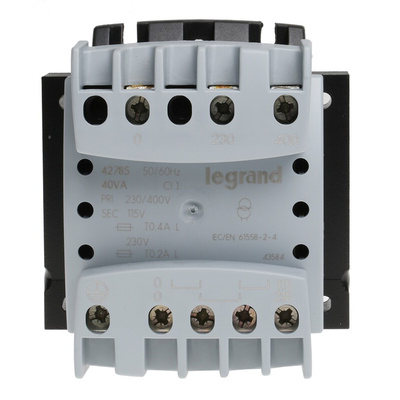 Legrand 40VA DIN Rail Transformer, 230 → 400V Primary, 115 → 230V Secondary