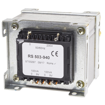 RS PRO 200VA 2 Output Chassis Mounting Transformer, 9V ac, IEC 61558-2-6