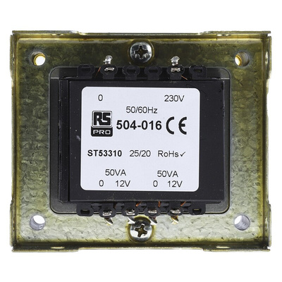 RS PRO 100VA 2 Output Chassis Mounting Transformer, 12V ac, IEC 61558-2-6