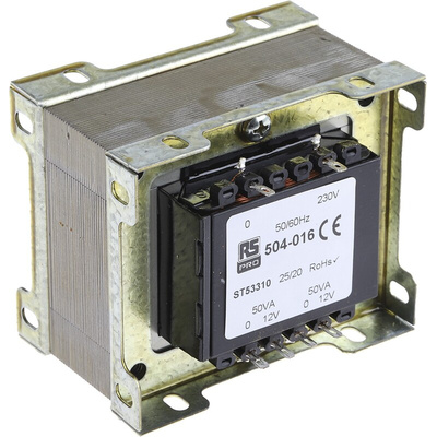 RS PRO 100VA 2 Output Chassis Mounting Transformer, 12V ac, IEC 61558-2-6