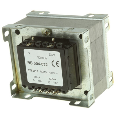 RS PRO 100VA 2 Output Chassis Mounting Transformer, 18V ac, IEC 61558-2-6