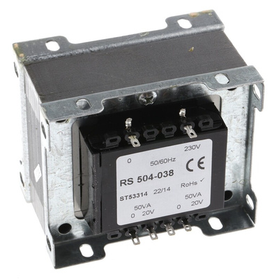 RS PRO 100VA 2 Output Chassis Mounting Transformer, 20V ac, IEC 61558-2-6