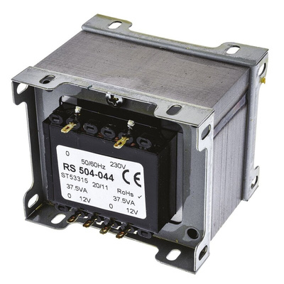 RS PRO 75VA 2 Output Chassis Mounting Transformer, 12V ac, IEC 61558-2-6