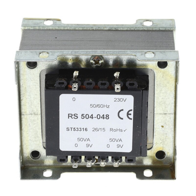 RS PRO 100VA 2 Output Chassis Mounting Transformer, 9V ac, IEC 61558-2-6