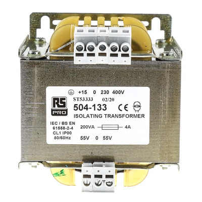 RS PRO 200VA 1 Output Chassis Mounting Transformer, 55V ac