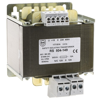 RS PRO 300VA 1 Output Chassis Mounting Transformer, 12V ac, IEC 61558-2-6