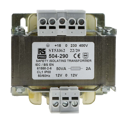 RS PRO 50VA 1 Output Chassis Mounting Transformer, 12V ac, IEC 61558-2-6