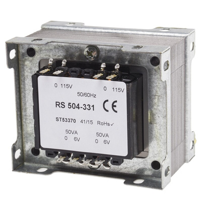 RS PRO 100VA 2 Output Chassis Mounting Transformer, 6V ac