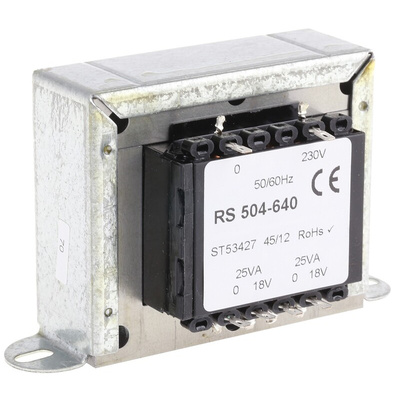 RS PRO 50VA 2 Output Chassis Mounting Transformer, 18V ac, IEC 61558-2-6
