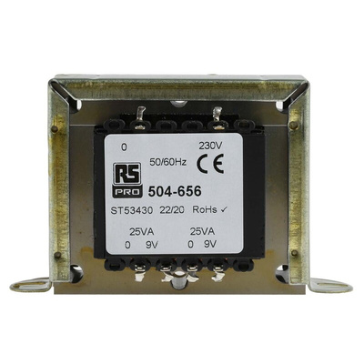 RS PRO 50VA 2 Output Chassis Mounting Transformer, 9V ac, IEC 61558-2-6