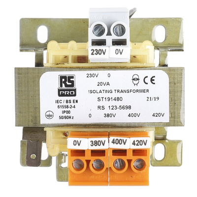 RS PRO 20VA DIN Rail Transformer, 218V ac Primary, 230V ac Secondary