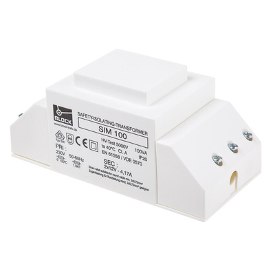 Block 100VA 2 Output Chassis Mounting Transformer, 2 x 12V ac